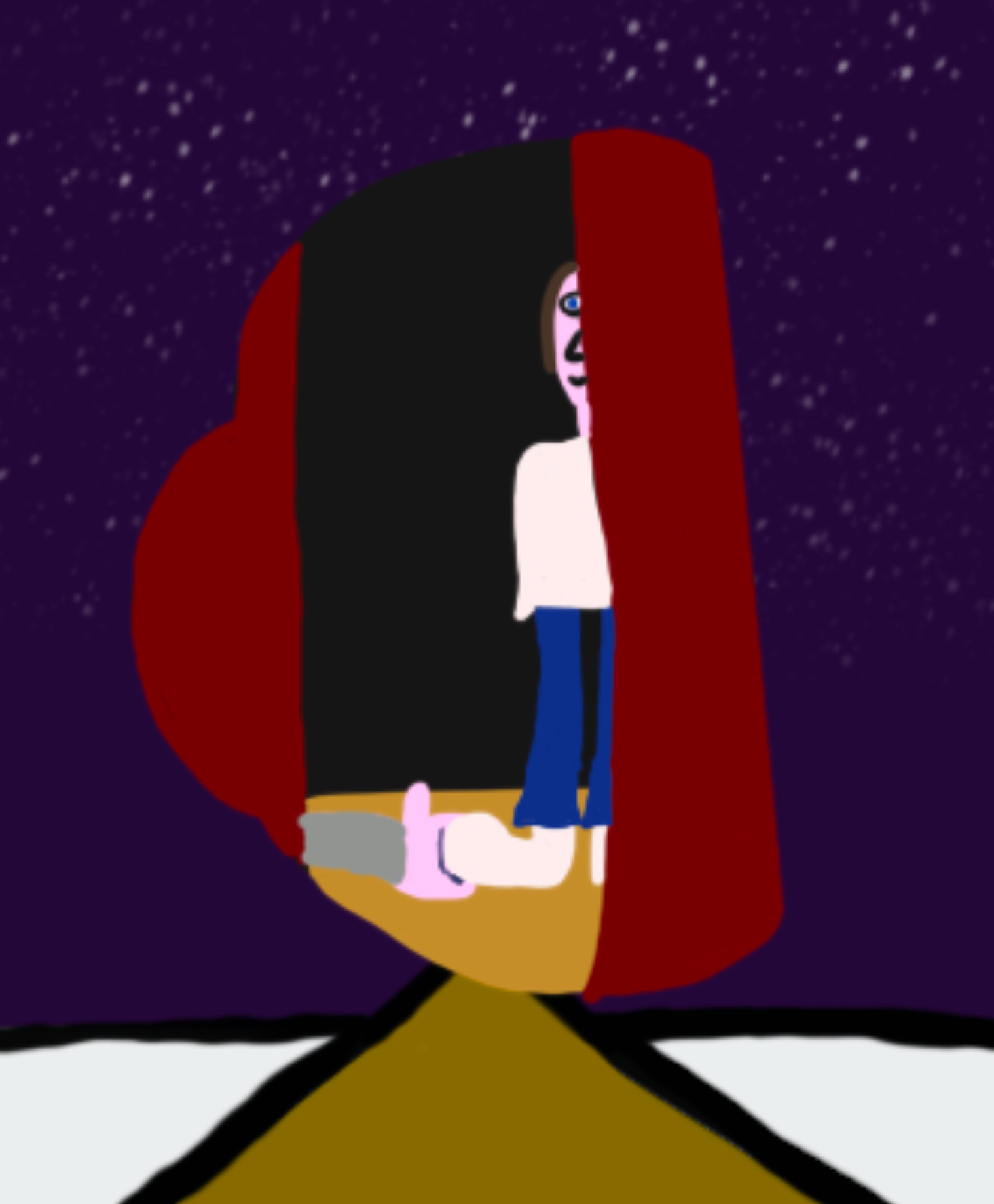 Lucka 14: Petronella trampar på handen som sticker ut från draperiet.